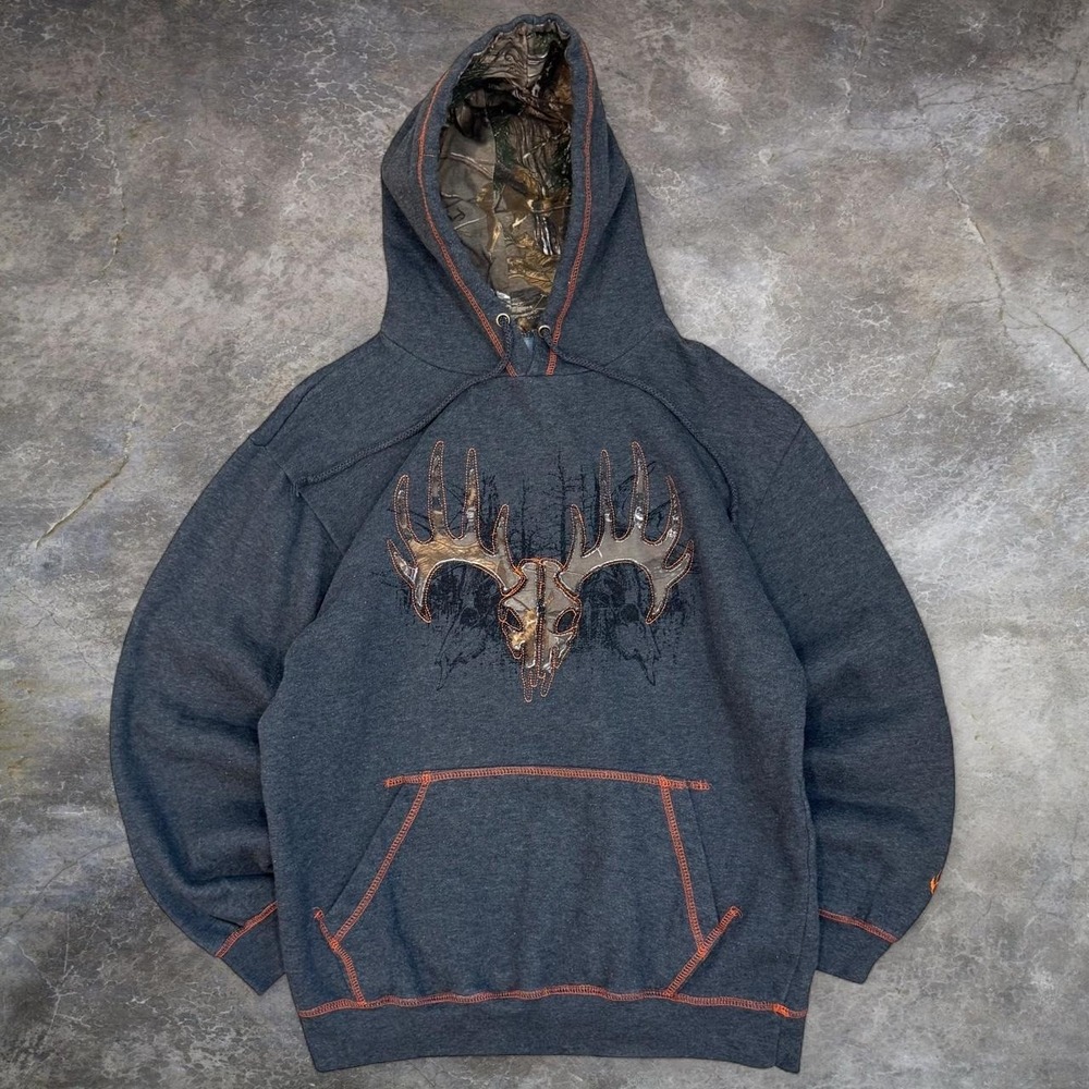 Bone Collector 2010s Grey Boxy Fit Pullover Hoodie Men's Large Outdoors Hunting